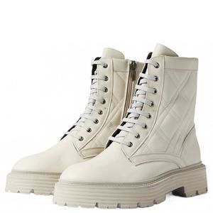 NEW LA CANADIENNE women's yasmine quilted leather lace up boots in bone leather